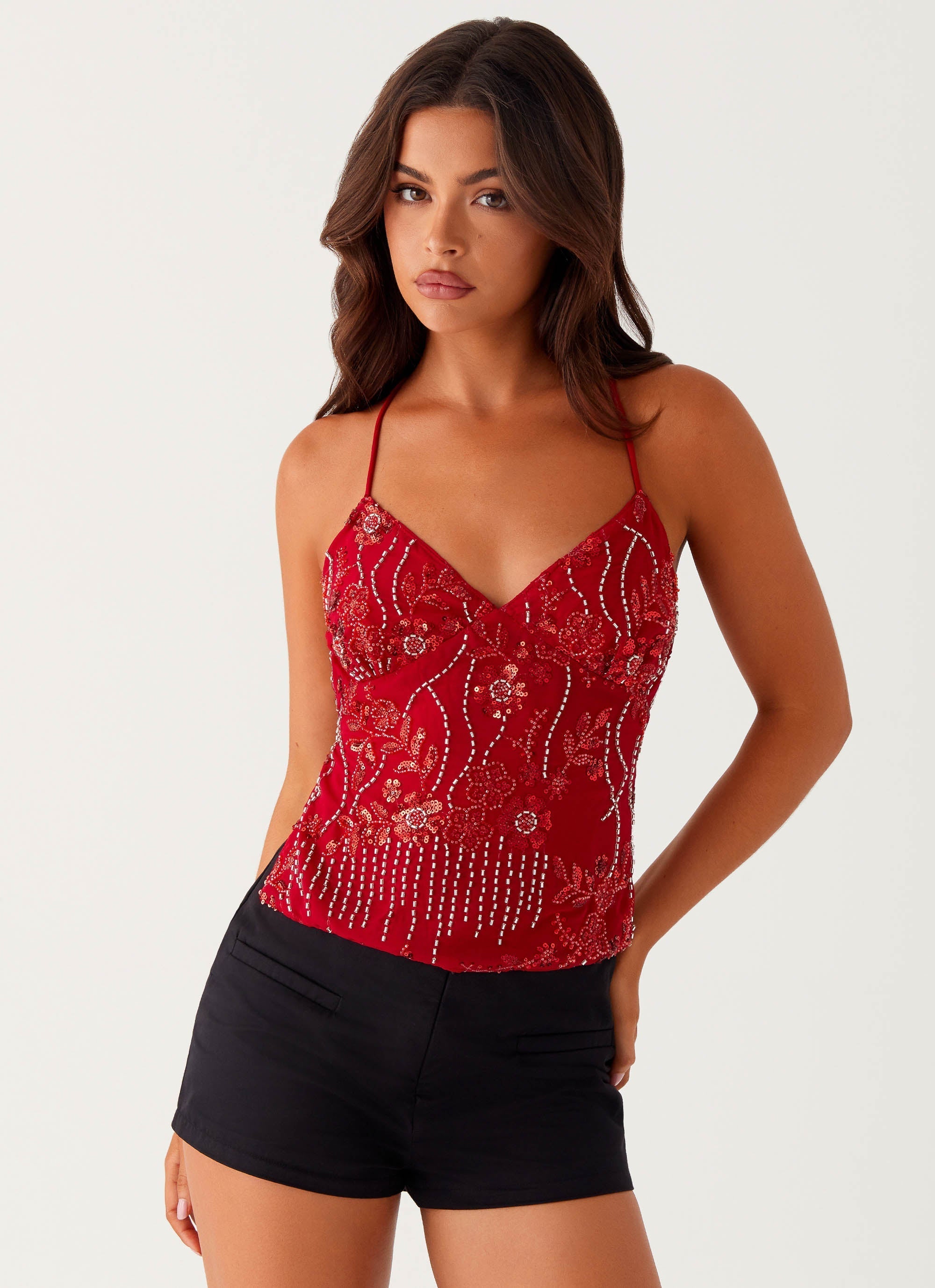 Liora Lustrous Sequin Backless Top
