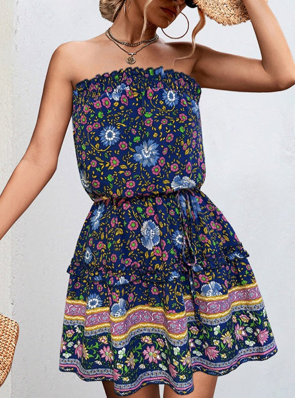 Vita Di Palma™ | Bohemian Floral Print Bandeau Mini Dress