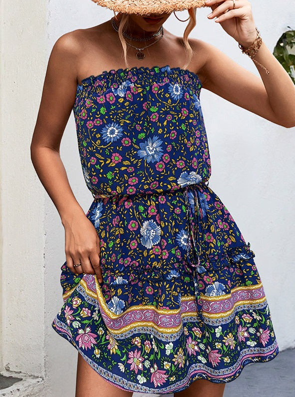 Vita Di Palma™ | Bohemian Floral Print Bandeau Mini Dress