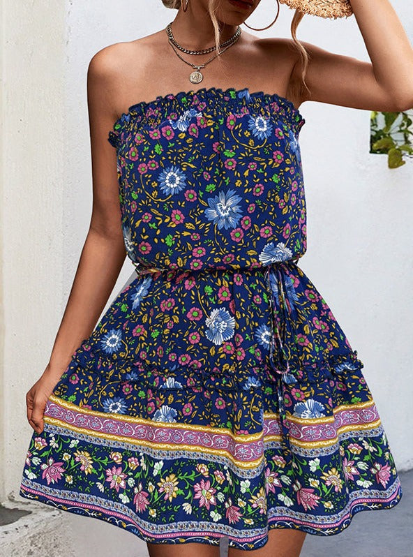 Vita Di Palma™ | Bohemian Floral Print Bandeau Mini Dress