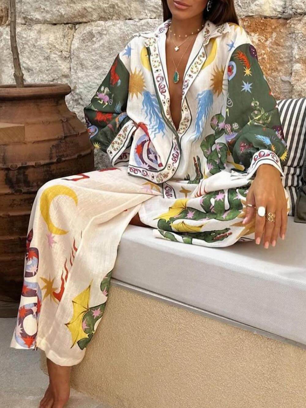 Unique set with unique long sleeve shirt with elastic waist