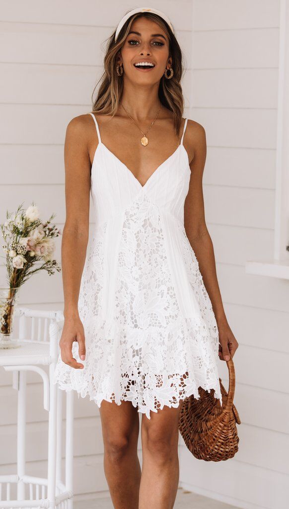 Vita Di Palma™ |  Lace Backless White Short Slip Dress