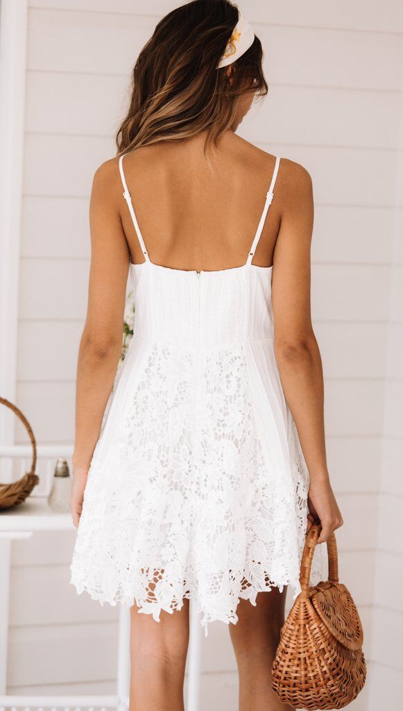 Vita Di Palma™ |  Lace Backless White Short Slip Dress