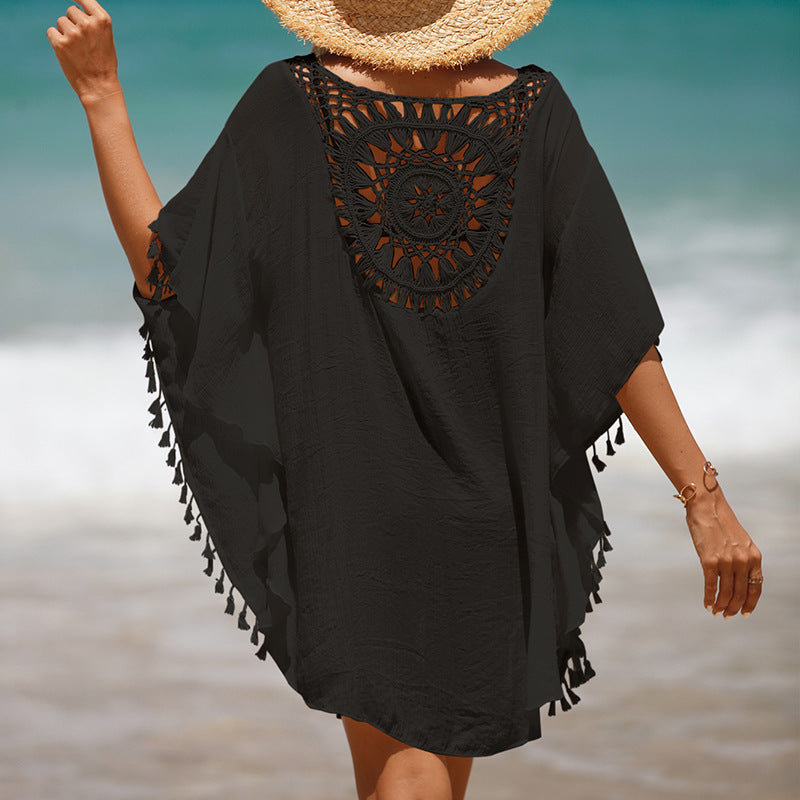 Vita Di Palma™ | Hand Crochet Loose Fringe Sunflower Beach Blouse Cover Up