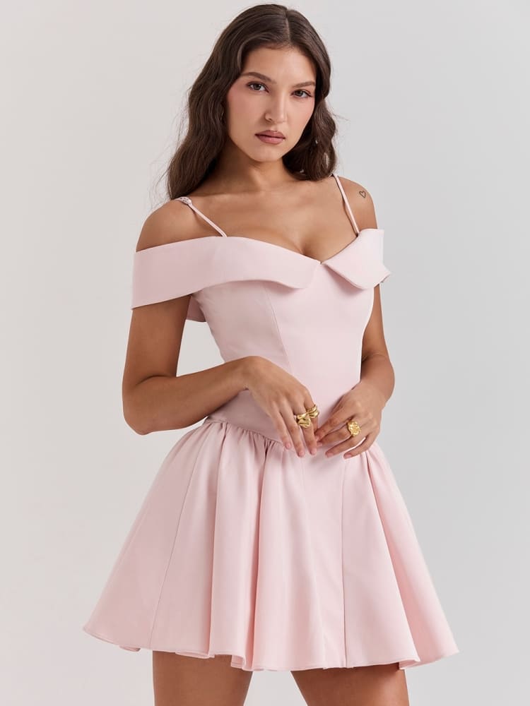 Vita Di Palma™ | Ballet Pink Off-Shoulder Strap Mini Dress