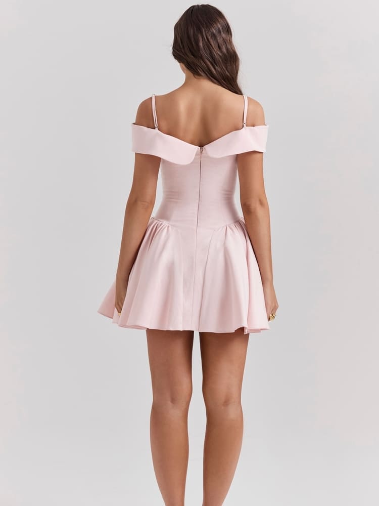 Vita Di Palma™ | Ballet Pink Off-Shoulder Strap Mini Dress