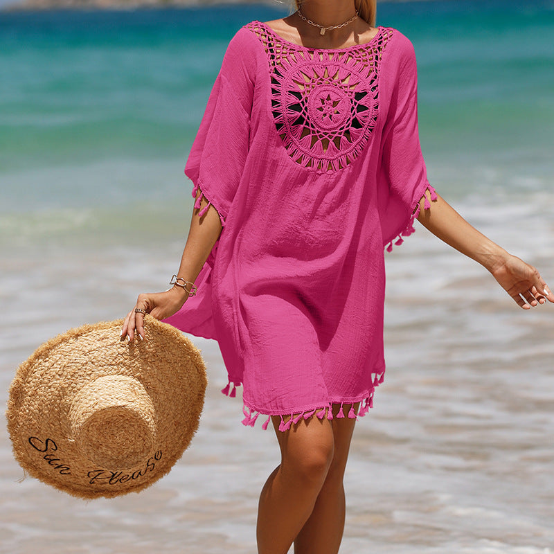 Vita Di Palma™ | Hand Crochet Loose Fringe Sunflower Beach Blouse Cover Up