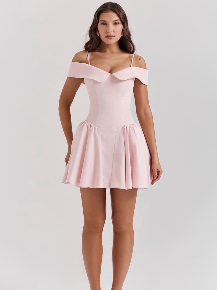 Vita Di Palma™ | Ballet Pink Off-Shoulder Strap Mini Dress