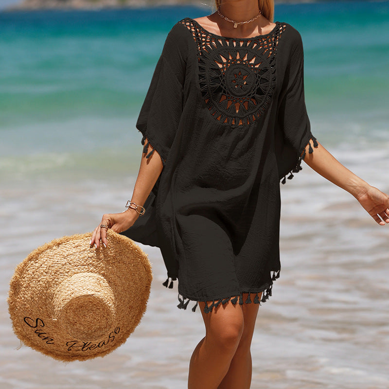 Vita Di Palma™ | Hand Crochet Loose Fringe Sunflower Beach Blouse Cover Up