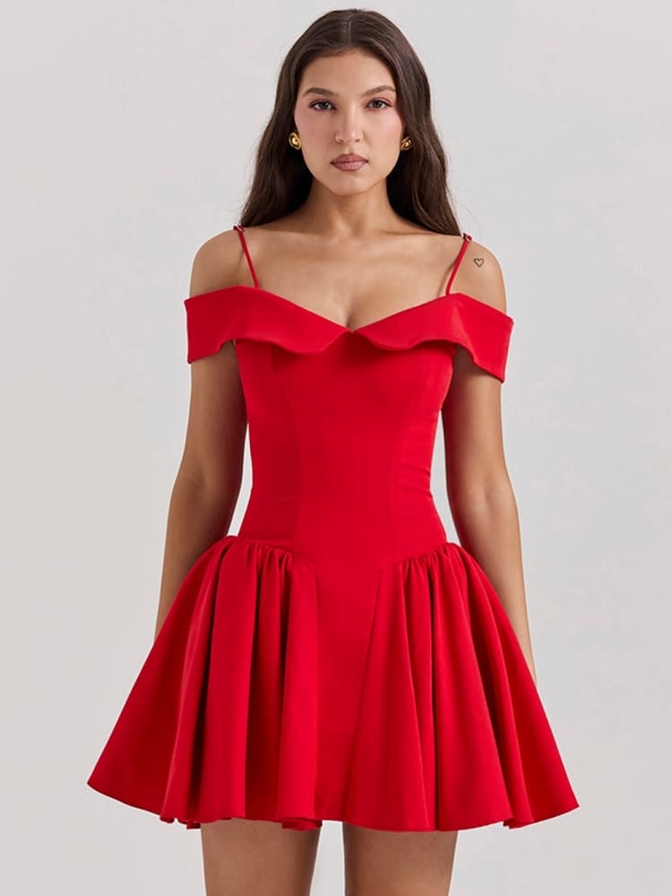 Vita Di Palma™ | Scarlet Off-Shoulder Strap Mini Dress