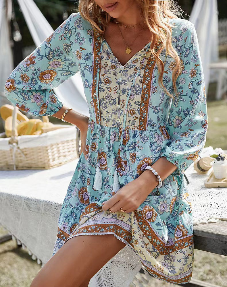 Vita Di Palma™ | V-neck Printed Casual Bohemian Short Dress