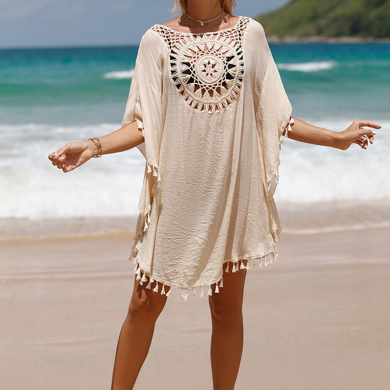 Vita Di Palma™ | Hand Crochet Loose Fringe Sunflower Beach Blouse Cover Up