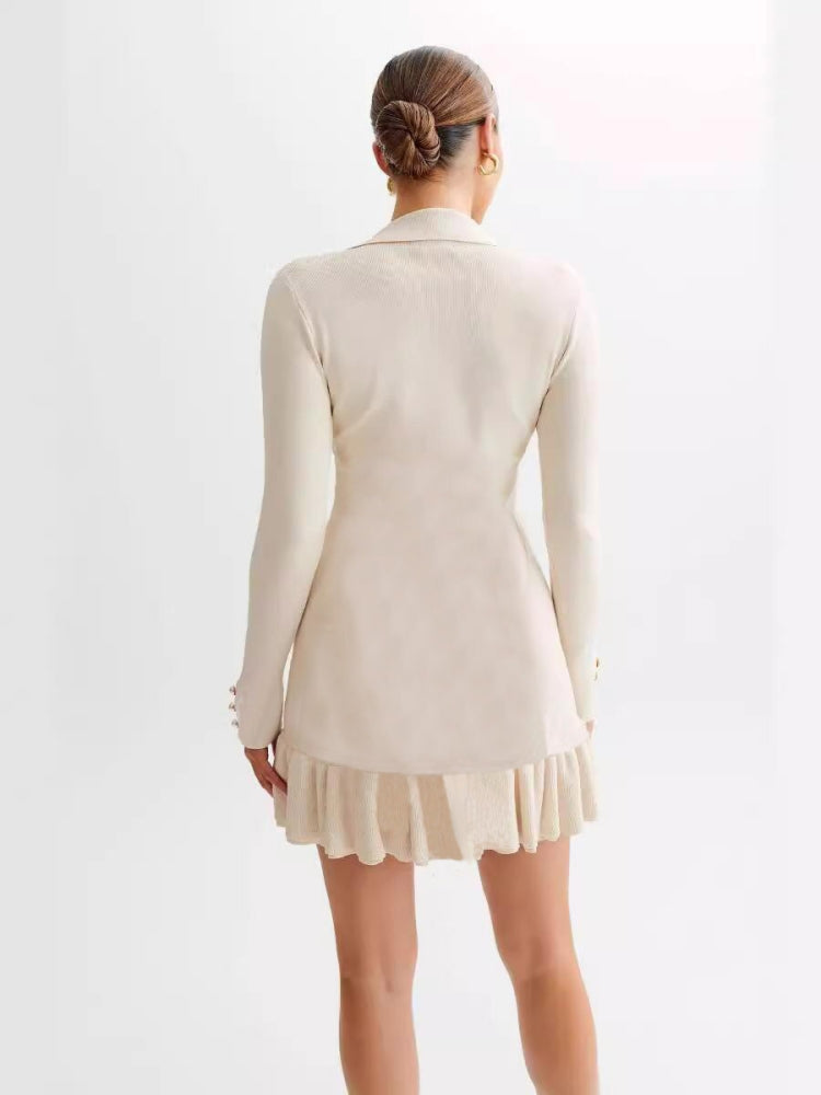 Vita Di Palma™ | Ruffled Pearl Button Knit Mini Dress