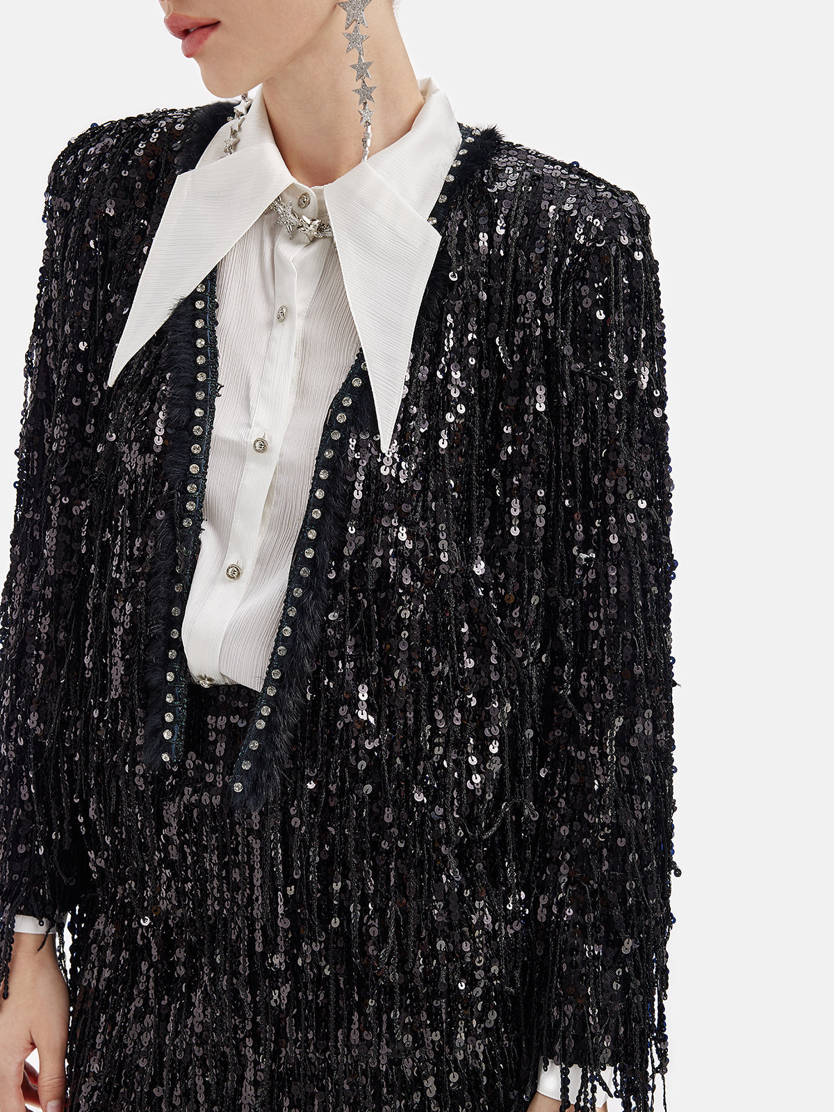 Vita Di Palma™ | Sequined Beaded Fringe Cropped Jacket