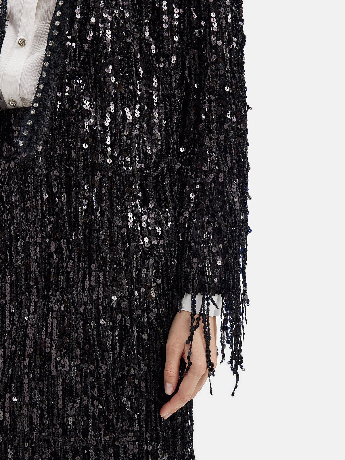 Vita Di Palma™ | Sequined Beaded Fringe Cropped Jacket