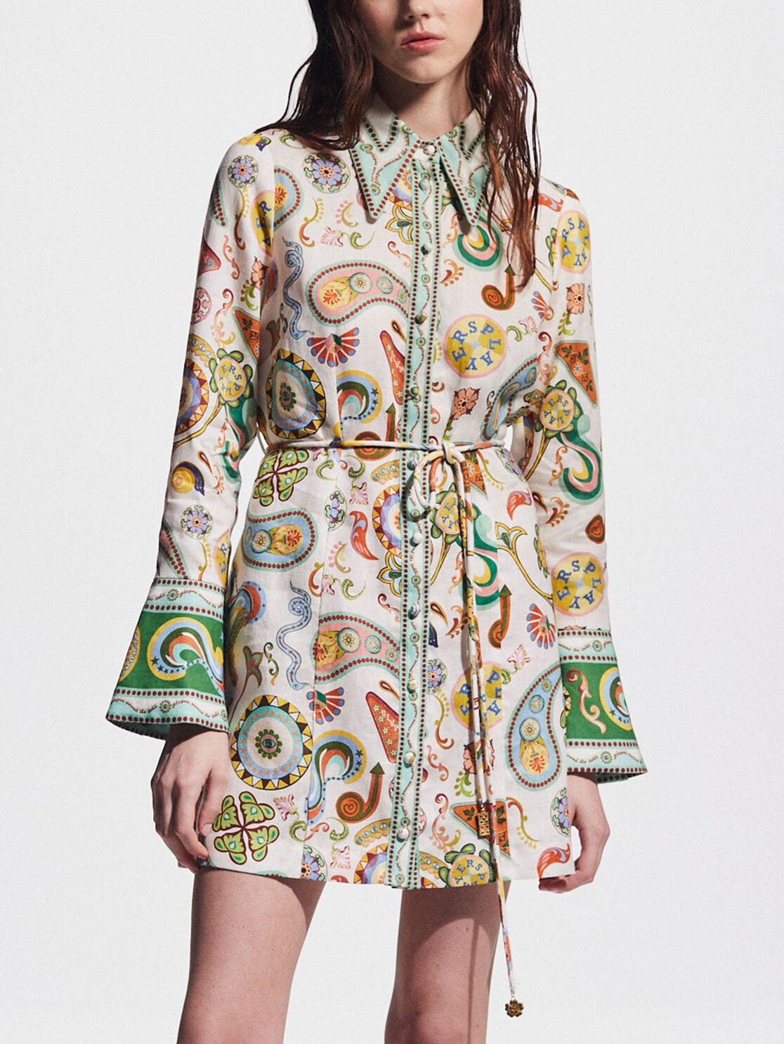 Vita Di Palma™ | Printed Trumpet Sleeve Mini Dress