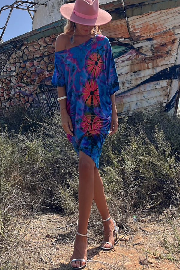 Vita Di Palma™ | Tie-dye Print Mini Dress Stretch Oversized Kaftan