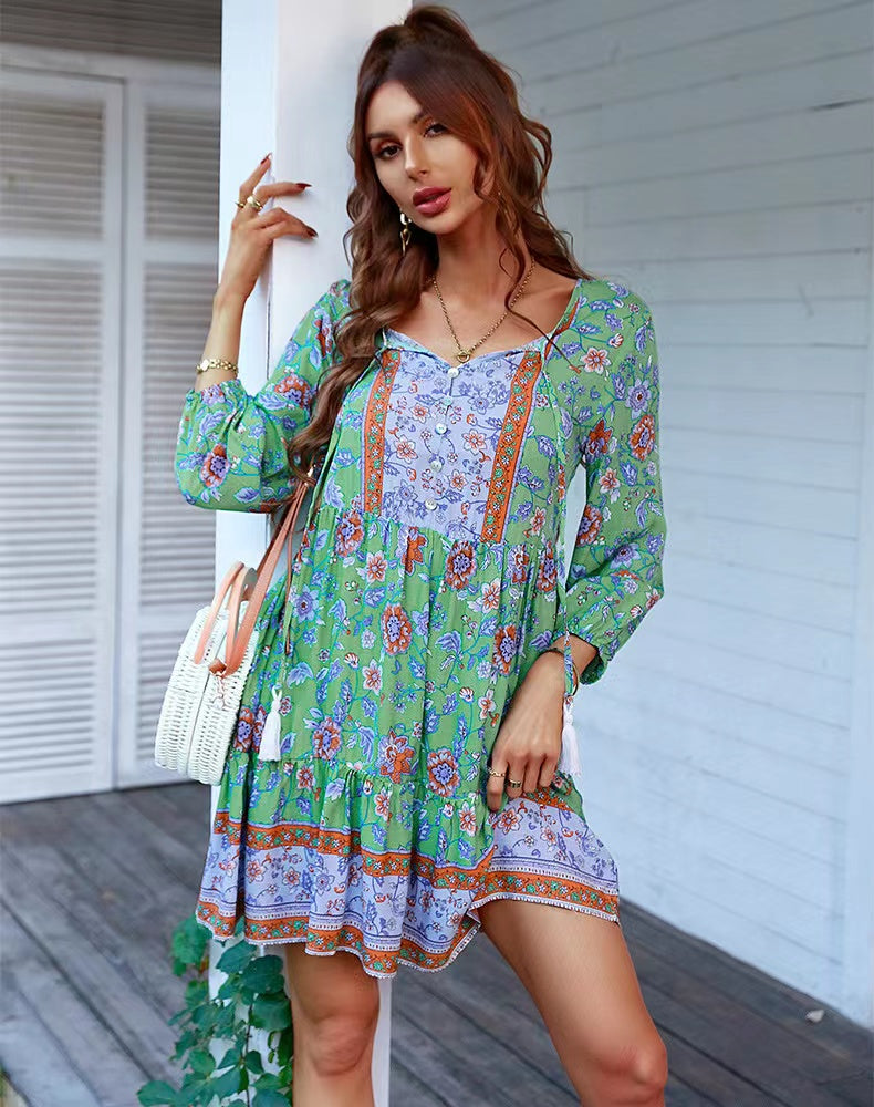 Vita Di Palma™ | V-neck Printed Casual Bohemian Short Dress